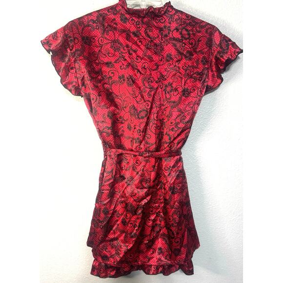 Seductive Red Black Lingerie Set Medium Nighty Chemise boudoir Fairy Sexy Robe - Picture 8 of 12